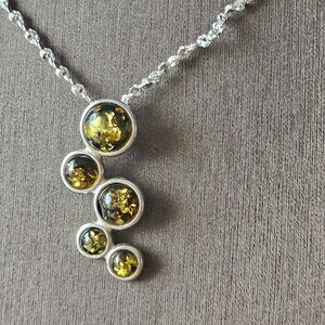 NWOT Amber and Sterling Silver Necklace